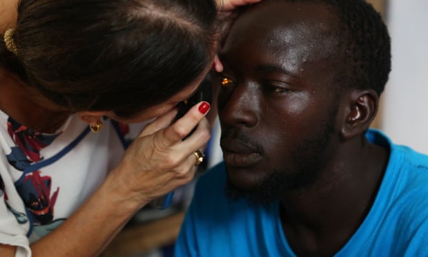 Migrants receive medical checkups in Brazil after their 35-day ordeal on the Atlantic Ocean. 