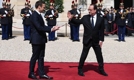 The former French president François Hollande (right) and his successor Emmanuel Macron in 2017. Both leaders studied at ENA.