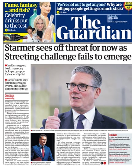The Guardian front page 13 May 2026