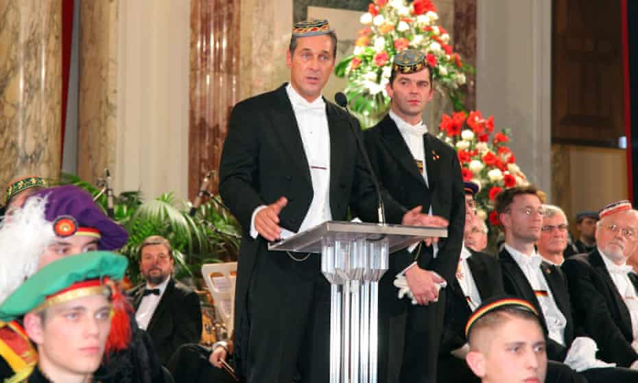 The Freedom party leader, Heinz Christian Strache, centre, speaks at a fraternity ball in Vienna