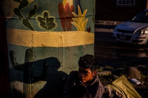 David Geovany Valenzuela (15) resting under a bridge. Coatzacoalcos, Veracruz, March 2021