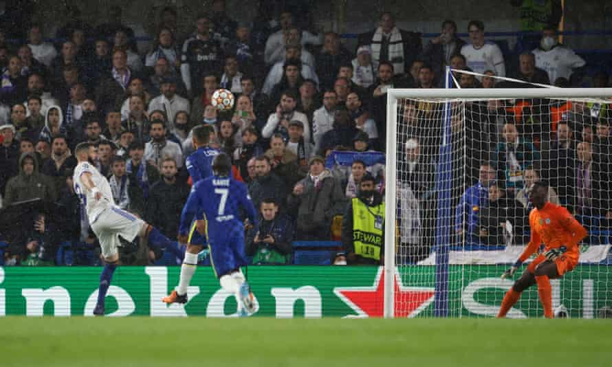 Real Madrid’s Karim Benzema scores their second goal.
