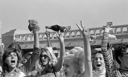 Women protesting against the Miss America beauty pageant in 1968 wave their underwear in the air