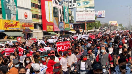 Protests sweep Myanmar to oppose coup and support Aung San Suu Kyi – video