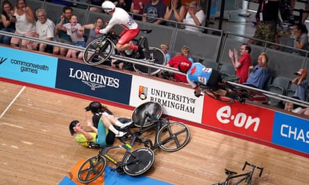 A Birmingham 2022 statement read: ‘Three cyclists and two spectators have been treated by the onsite medical team. The three cyclists have been taken to hospital. The two spectators did not require hospital treatment.’