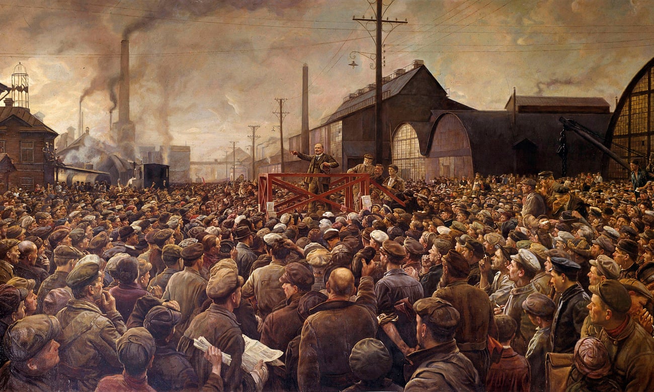 Lenin speaking to the workers of the Putilov factory in in Petrograd in 1917. Painting by Isaak Brodsky (1883-1939).