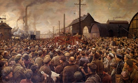 Russian Revolution: A painting by Isaak Brodsky (1883-1939) depicts Lenin speaking to the workers of the Putilov factory, in Petrograd, 1917. There are concerns of a ‘strike back’ as gulf between the rich and the poor widens.