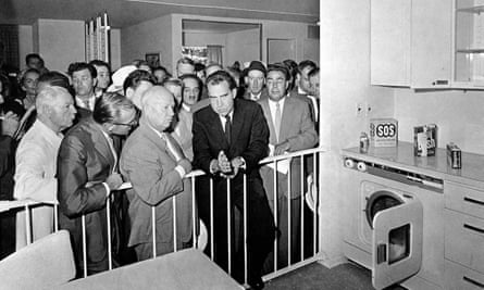 KITCHEN DEBATESoviet Premier Nikita Khrushchev, center left, talks with U.S. Vice President Richard Nixon during their famous “Kitchen Debate” at the United States exhibit at Moscow’s Sokolniki Park, July 24, 1959. While touring the exhibit, both men kept a running debate on the merits of their respective countries. Standing to the right is Khrushchev’s deputy, Leonid Brezhnev. (AP Photo) Cold War Modern: Design 1945-70 25 September 2008 - 11 January 2009 PRESS IMAGES - TERMS OF USE 1. Reproduction of each image must be accompanied by the relevant copyright information. 2. Each photograph may only be reproduced in connection with the press relating specifically and exclusively to the V&A’s exhibition Cold War Modern. 3. Images may not be cropped, over-printed or changed in any way without prior consent from the copyright holder. 4. Reproductions for front covers must be agreed with the V&A press office before publication.