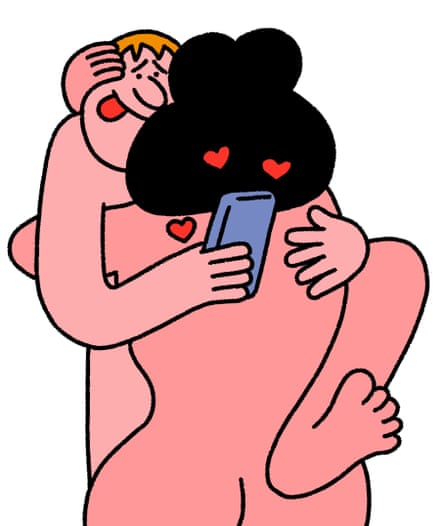 Illustration showing a man using his phone while having sex