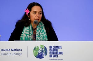 Climate envoy of the Republic of the Marshall Islands Tina Stege speaks during a news conference