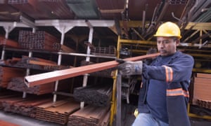 A man works in a steel distribution factory in Monterrey in northern Mexico.