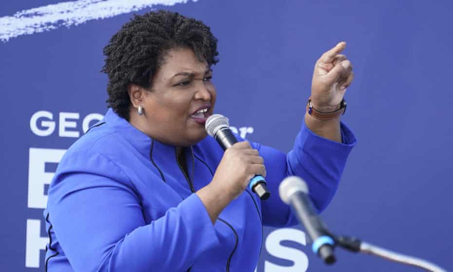 Stacey Abrams, pictured hear speaking at a pre-election rally for Kamala Harris in November 2020, suggested the voting reforms were a deliberate attempt to curtail the ability of people of colour to vote.