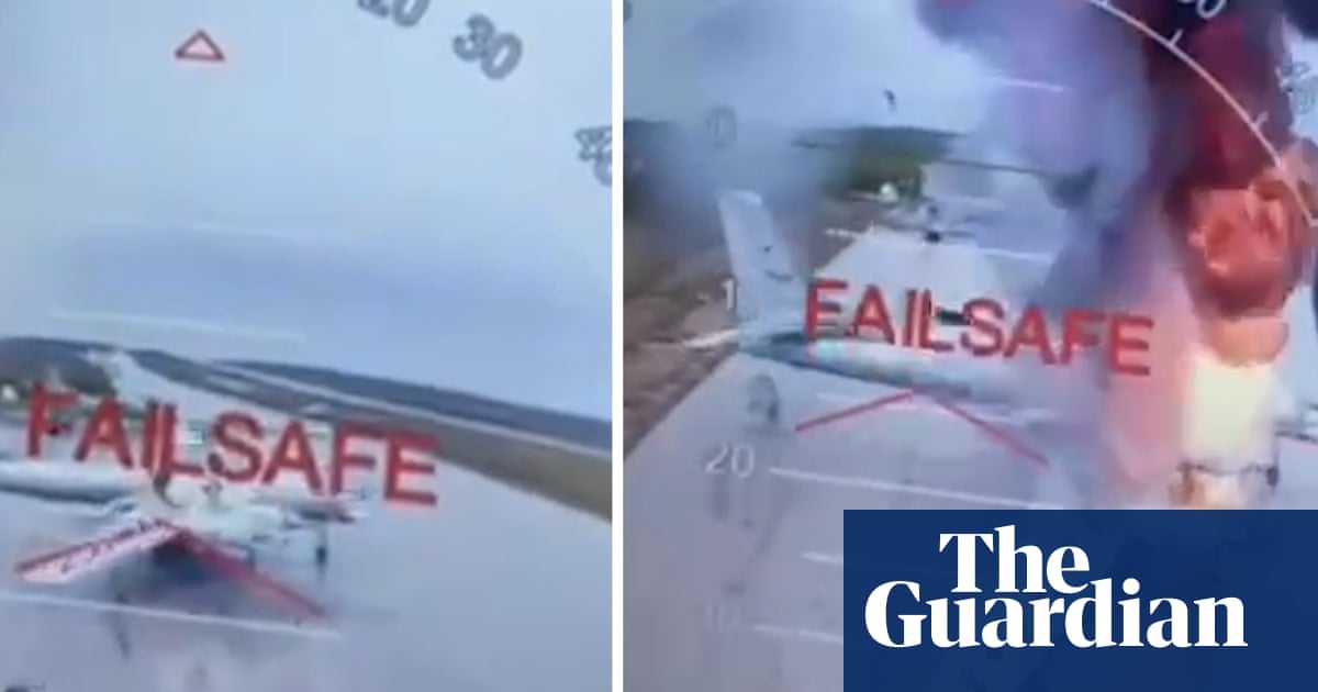 Footage shows major Ukrainian drone attack on Russian bombers – video