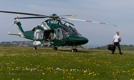 The new helicopter service to the Isles of Scilly takes off from Land’s End.