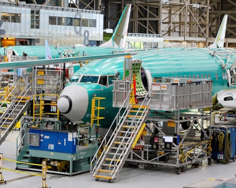 Boeing 737 MAX airplanes are shown on the assembly line during a media tour at the Boeing facility in Renton, Washington in 2024.