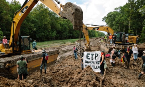 Activists from the L’eau est la vie arts camp protest construction of the Bayou Bridge pipeline in the Atchafalaya Basin in south Louisiana.