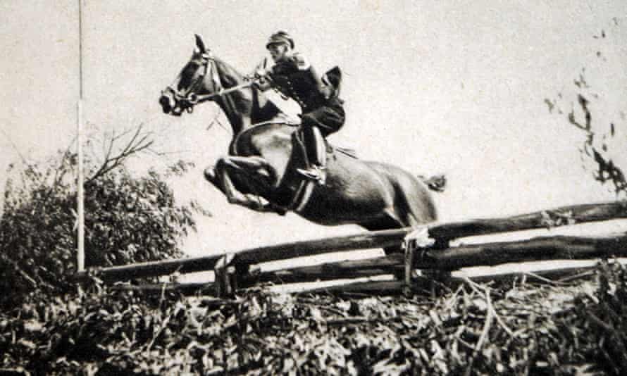 A modern pentathlete competing in the horse riding at  the 1932 Olympic Games in Los Angeles