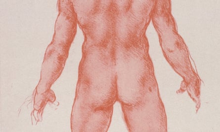 The rear of the Renaissance … a detail of Da Vinci’s standing male nude.