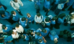 Overhead view of schoolchildren in a playground