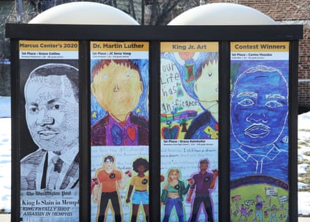 Art from MLK Jr students adorns a bus stop shelter near the school.