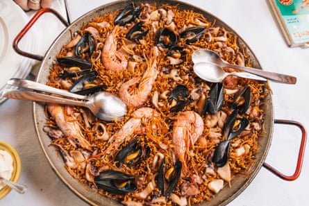 A seafood dish with noodles