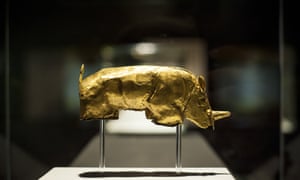 The golden rhinoceros on display