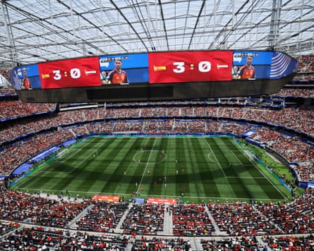 Spain v Austria – general view as Spain’s Aymeric Laporte are displayed on the screens