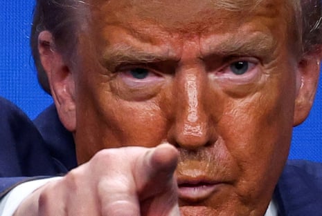 US president Donald Trump gestures during a press conference at a Nato summit in The Hague, Netherlands.