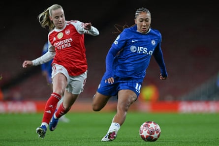 Lauren James (right) on the ball against Arsenal