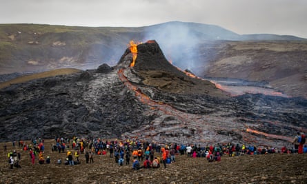 Sunday hikers watch lava flow from the Fagradalsfjall volcano in 2021