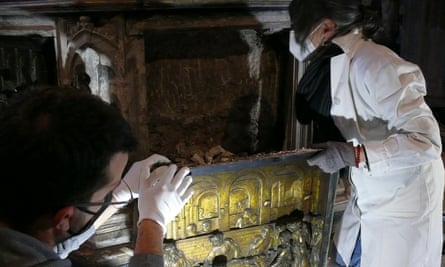 The Feast of Herod bronze being removed in Siena Cathedral