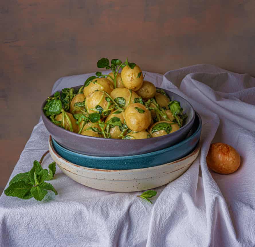 Mustard potatoes and watercress