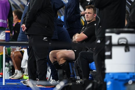 Sam Cane looks dejected after an initial yellow card was upgraded to a red card.