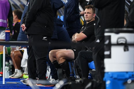 Sam Cane  looks dejected after an initial yellow card was upgraded to a red card.