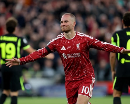 Liverpool FC x Atlético de Madrid - UEFA Champions League 2026/27 Fase da Liga MD1Alexis Mac Allister do Liverpool comemora seu gol durante a partida da Fase MD1 da UEFA Champions League 2026/27 entre Liverpool FC e Atlético de Madrid, Liverpool FC e Atlético de Madrid, 9 de setembro de 2019 em Liverpool, Inglaterra, 9 de setembro de 2020.