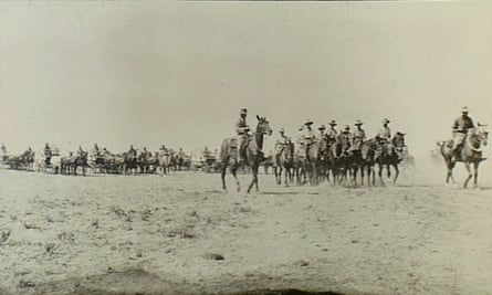 Surafend, Palestine. c. 1917. Members of the 5th Light Horse Field Ambulance on parade. (Donor I. Smith)