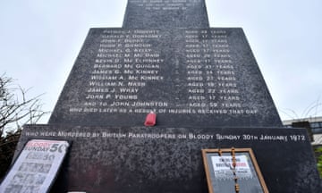 a granite memorial with names and Bloody Sunday date inscribed on it