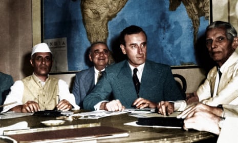 India 1947: Partition in Colour …  Jawaharlal Nehru, left, Lord Mountbatten, centre and Muhammad Ali Jinnah discuss the partition of India. 