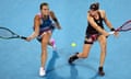 2023 Australian Open Women's Final<br>FILE PHOTO (EDITORS NOTE: COMPOSITE OF IMAGES - Image numbers 1459600772, 1458945221 - GRADIENT ADDED) In this composite image a comparison has been made between Aryna Sabalenka (L) and Elena Rybakina. They will meet in the Australian Open Women’s Final on January 28,2023 at  Melbourne Park in Melbourne, Australia.  ***LEFT IMAGE*** MELBOURNE, AUSTRALIA - JANUARY 26: Aryna Sabalenka plays a forehand in the Semifinal singles match against Magda Linette of Poland during day 11 of the 2023 Australian Open at Melbourne Park on January 26, 2023 in Melbourne, Australia. (Photo by Clive Brunskill/Getty Images) ***RIGHT HAND*** MELBOURNE, AUSTRALIA - JANUARY 24: Elena Rybakina of Kazakhstan plays a forehand during the quarterfinal singles match against Jelena Ostapenko of Latvia during day nine of the 2023 Australian Open at Melbourne Park on January 24, 2023 in Melbourne, Australia. (Photo by Graham Denholm/Getty Images)