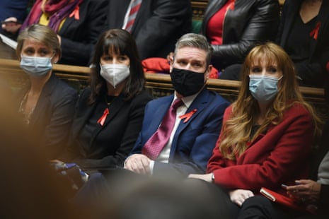 Left to right: Yvette Cooper, Rachel Reeves, Keir Starmer and Angela Rayner at PMQs today.
