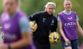 Carla Ward, the head coach of Aston Villa, takes charge of training