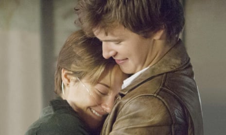 Shailene Woodley and Ansel Elgort embracing in The Fault In Our Stars.