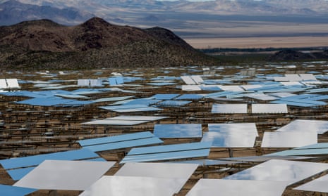 Heliostats at the Ivanpah Solar Electric Generating System in the Mojave Desert, Nevada. Google, worked with NRG and Bright Source to develop the 392-megawatt plant.
