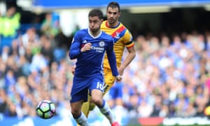 January signing Luka Milivojevic keeps an eye on Eden Hazard.