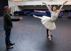 Royal Ballet principals Marianela Nuñez and Vadim Muntagirov with Alexander Agadzhanov, senior teacher and répétiteur, in rehearsals for Cinderella. They will play Cinderella and the Prince in one of the casts.