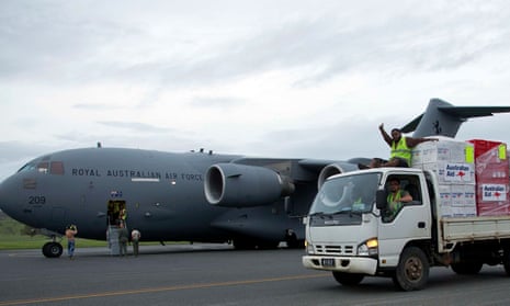 An RAAF C-17A Globemaster delivers emergency supplies to Vanuatu after cyclone Pam tore through the South Pacific nation in March.