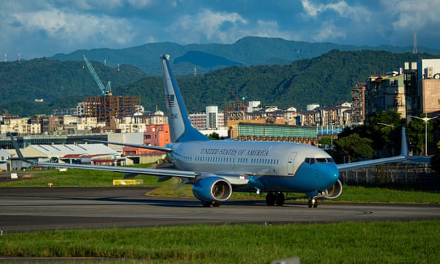 A US airforce plane carrying Nancy Pelosi leaves Taipei on Wednesday.
