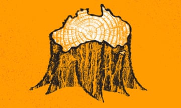 Australia vs the Climate Podcast artwork. Episode 1. A tree stump in the shape of Australia.