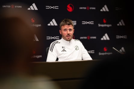 Michael Carrick at a press conference at Carrington training ground