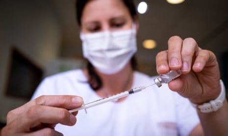 A nurse prepares a dose of the Covid-19 Astra Zeneca vaccine in Brittany, France.